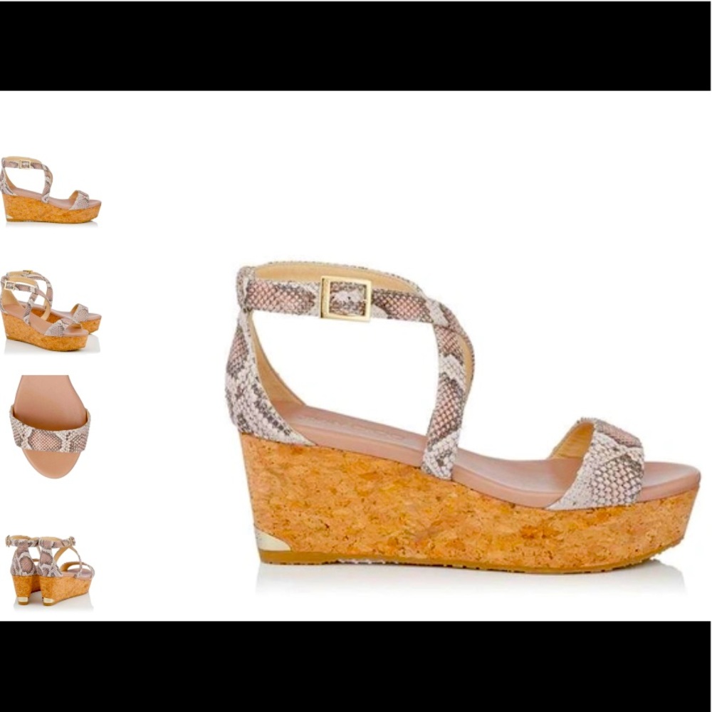 Jimmy Choo Size 8 Pink Snake Wedge Sandal